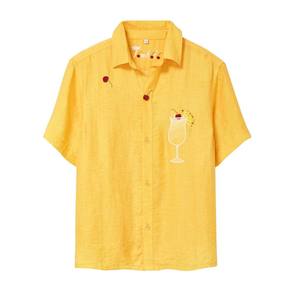 NWT Tombolo Pina Colada Relaxed Fix Button Down Shirt in Yellow size Small